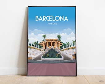 Barcelona Park Güell Reiseposter im A4 Format