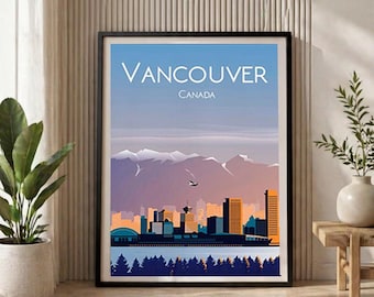 Vancouver Canada Skyline Poster: Vintage City Travel Art (Digital Download)