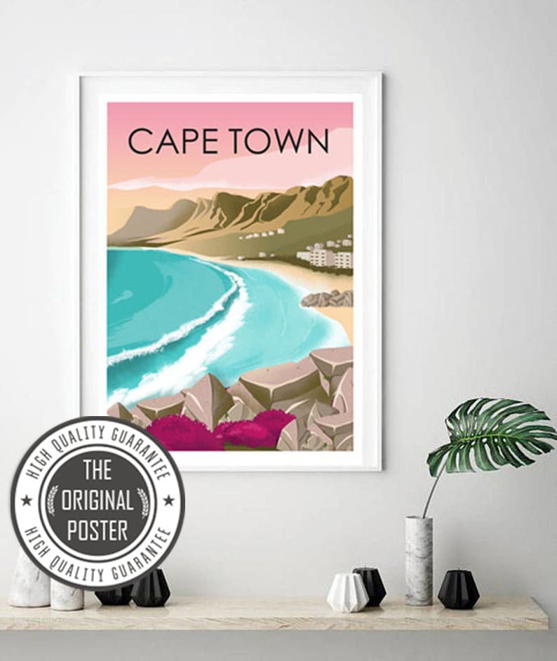 Cape Town Print, Poster | Vintage Travel Poster | Enhanced Matte