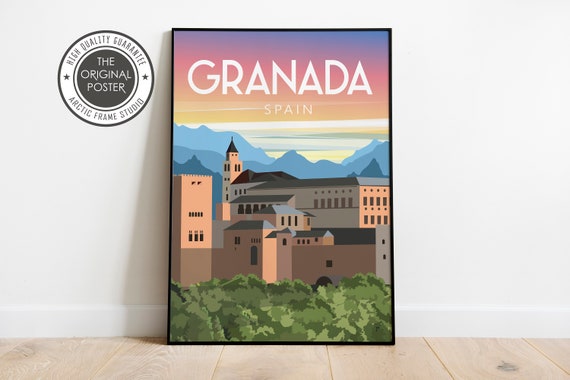 Granada spain vintage trevel poster size 12x16 inches wallart fine art.