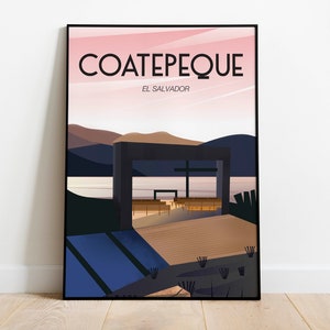 Coatepeque lake  El Salvador Poster Travel Poster wall art Sizes: (inches) 8x10 12x16 18x24 24x36