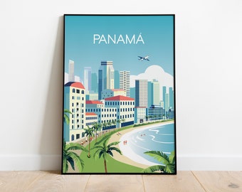 Poster tropisch uitzicht Panama-stad, muurkunst Panama Resort Beach, Latijns-Amerikaans strandreisbureau