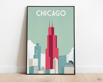 Chicago Travel Poster, Print, Art Print Room Decor posters Digital Instant Digital Download 24x36 inches