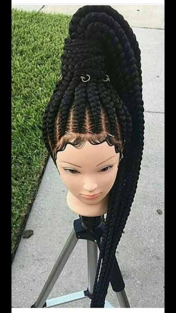 Custom Made Cornrow Braided Wig Stitch Braid Braided Wig Updo Etsy