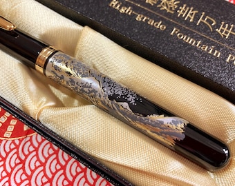 Maki-e Urushi Fountain Pen made in Japan (UK stock) Yamanaka Lacquerware 'Great Wave' Yamanaka-nuri Shitsugei