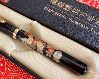 Maki-e Urushi Lacquer Fountain Pen made in Japan (UK stock) Yamanaka Lacquerware 'Autumn Flowers Chrysanthemum' Yamanaka-nuri Shitsugei
