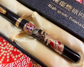 Maki-e Urushi Lacquer Fountain Pen: Kyoto Elegance made in Japan (UK stock) Yamanaka-nuri Shitsugei Hi quality gift in a presentation box