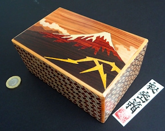 5 Sun 21 Step 15cm/6'' UK stock Japanese Puzzle Box [Genuine] - Thunder Mt. Fuji - Hokusai - Camellia on the reverse side