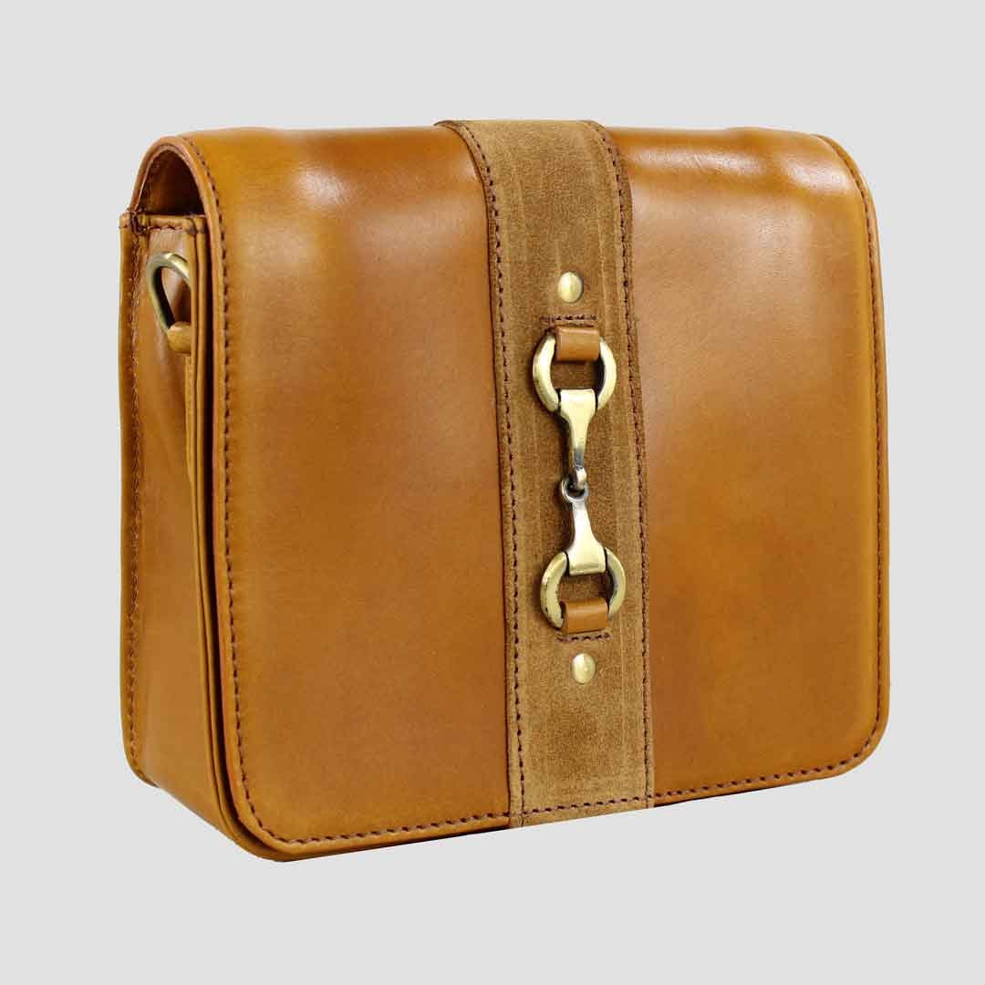 Borsa laterale Julia in pelle scamosciata naturale marrone chiaro