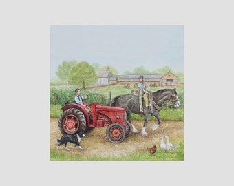 Red Tractor On Farm Card