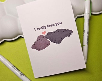 Seal Card, Seal Valentine's Card, Blob Seal, Chunky Seal, Seal Birthday, Funny Seal, Cute Seal, Round Seal, Kiss Seal, Round Boy, Punny Card