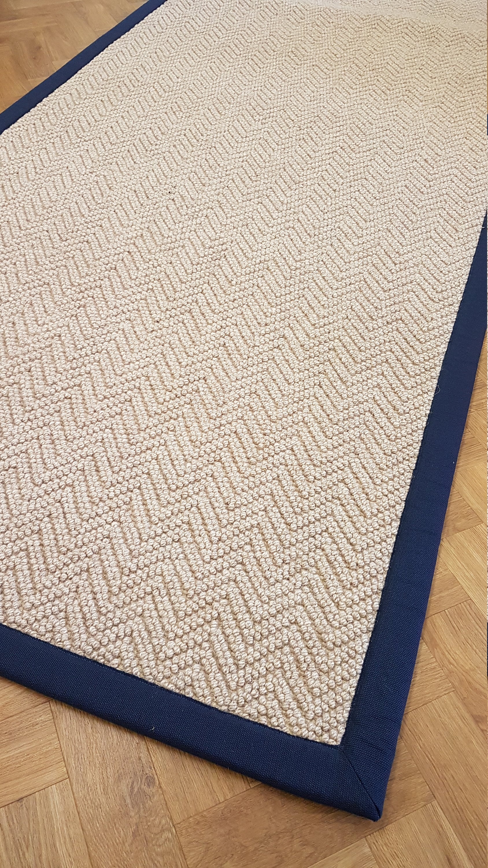 Luxury 100 Wool Herringbone Rug Runner 79cm x 180cm Blue Etsy