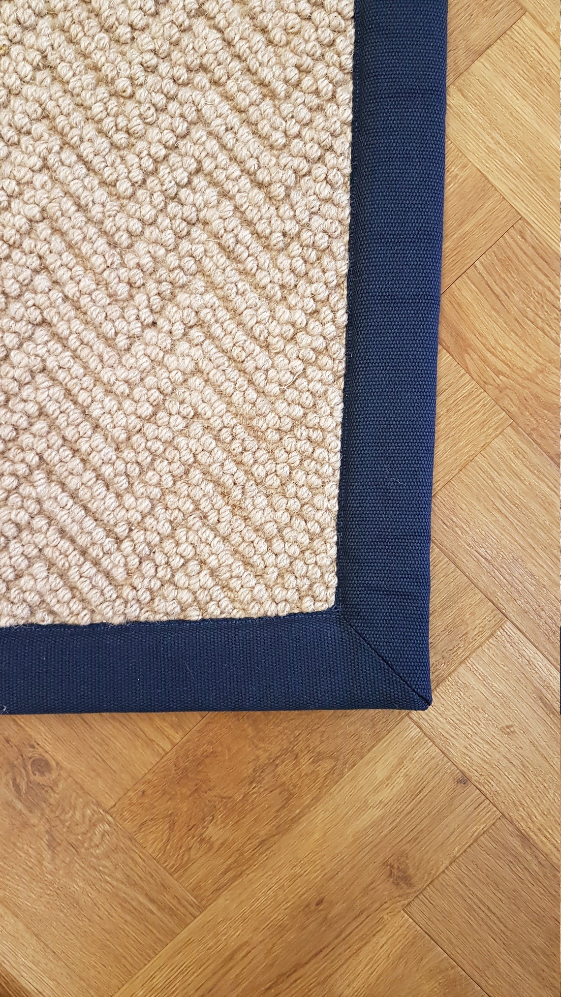 Luxury 100 Wool Herringbone Rug Runner 79cm x 180cm Blue Etsy