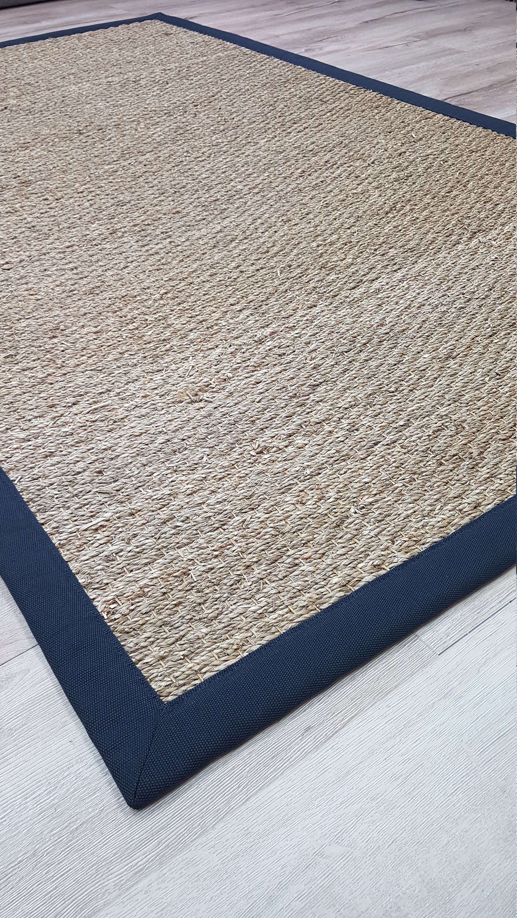 Natural Seagrass Original Rug runner 120cm x 197cm Cotton Navy Etsy