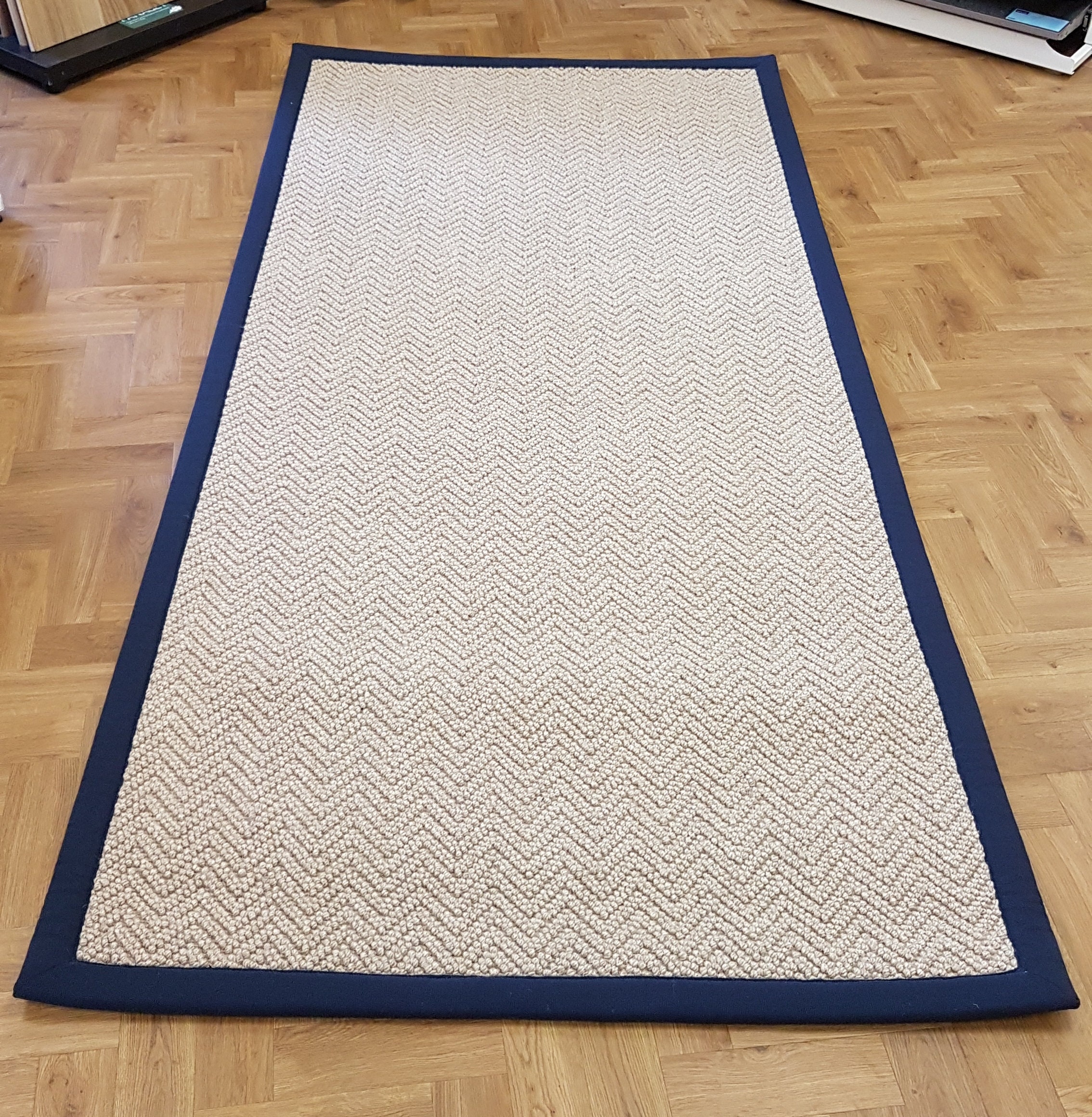 Luxury 100 Wool Herringbone Rug Runner 79cm x 180cm Blue Etsy