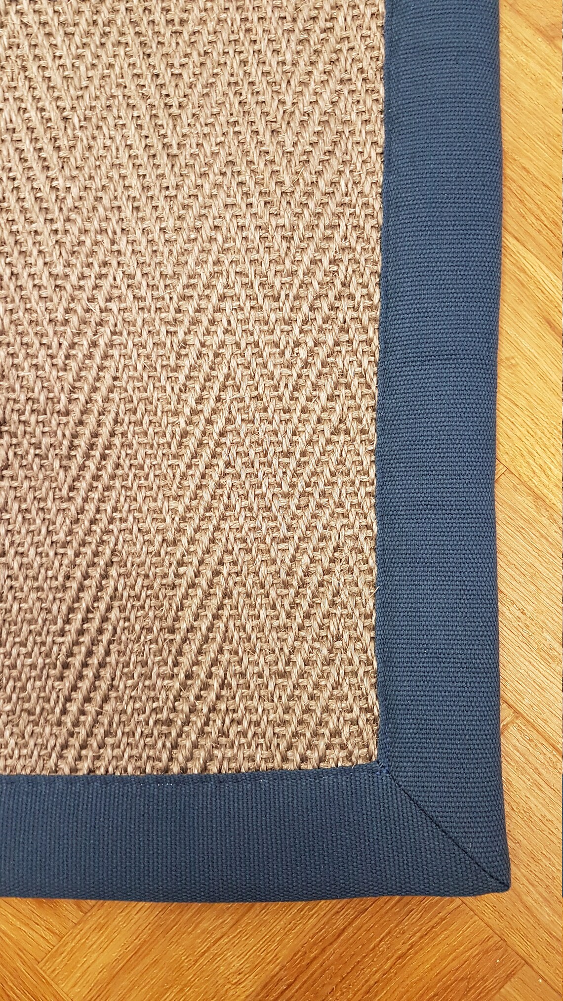 Sisal Herringbone Grey Rug Runner 79cm x 180cm Blue Cotton Etsy