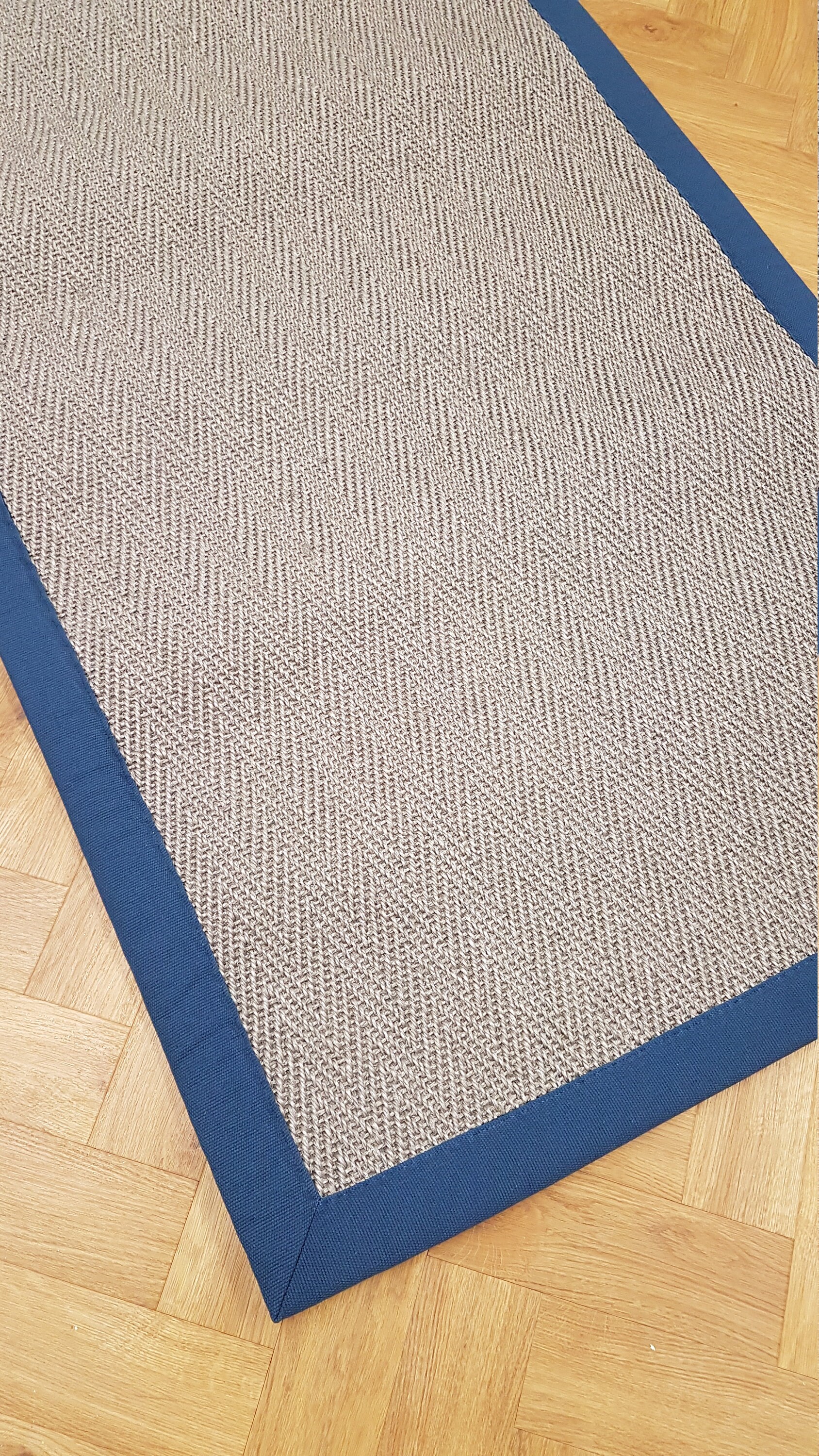 Sisal Herringbone Grey Rug Runner 79cm x 180cm Blue Cotton Etsy