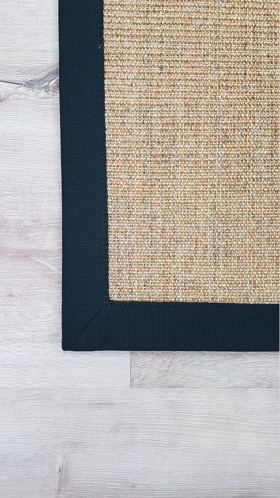 Natural Faux Sisal Rug/Runner Black Cotton Border 60cm x Etsy