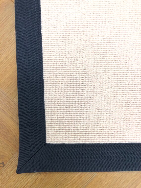 100 British Wool Rug Wool Cord Rug Navy Herringbone Cotton Etsy