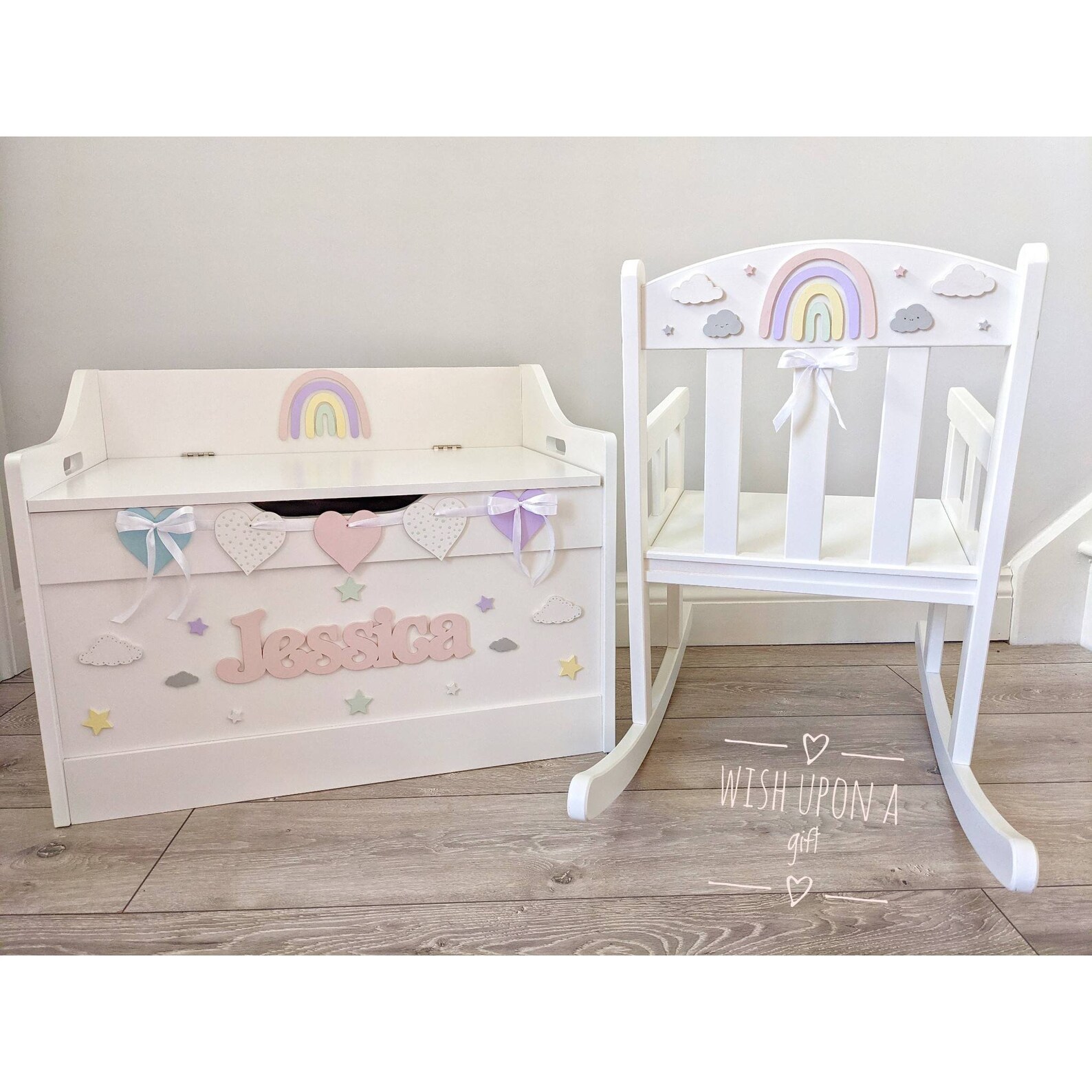 White wooden personalised nursery wooden toy box. Toy chest. Etsy