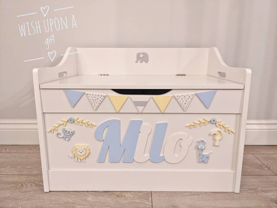 Boys wooden personalised wooden toy box white wooden nursery Etsy