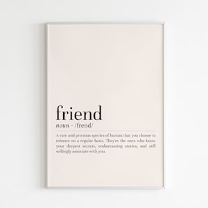 Friend definition print, Friend wall art, definition print, Friend poster, minimalist wall art, printable wall art, digital download