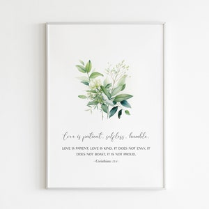 Corinthians 13:4 Love Is Patient, Printable Art, Bible Verse Wall Art, Scripture Wall Art, Bible Art, Bible Verse Print, Digital Download