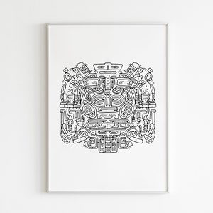 Mayan Gliphs Print, One Line illustration, Mayan Wall Art, Mayan Art Print, Mayan Print, Mayan Gliphs Print, Mayan Decor, White Wall Art