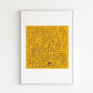Mayan Gliphs Print, One Line illustration, Mayan Wall Art, Mayan Art Print, Mayan Print, Mayan Gliphs Print, Mayan Decor, Color Wall Art