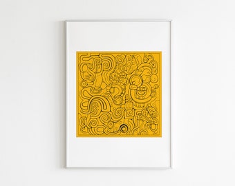 Mayan Glyphs One Line Art Print: Colorful Wall Decor (Digital Download)