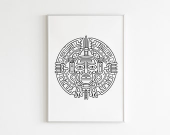 Mayan Glyph Line Art Print: Minimalist Wall Decor (Digital Download)