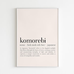 Komorebi definition print, Komorebi wall art, definition print, Komorebi poster, minimalist wall art, printable wall art, digital download