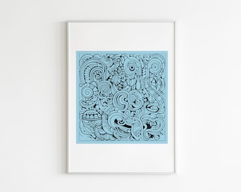 Mayan Glyphs One Line Art Print: Color Wall Decor (Digital Download)