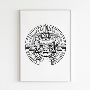 Mayan Gliphs Print, One Line illustration, Mayan Wall Art, Mayan Art Print, Mayan Print, Mayan Gliphs Print, Mayan Decor, White Wall Art