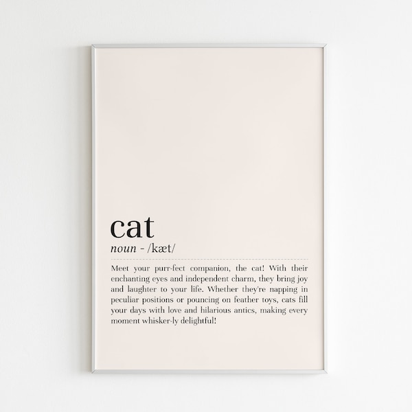 Cat definition print, Cat wall art, definition print, Cat poster, minimalist wall art, printable wall art, digital download