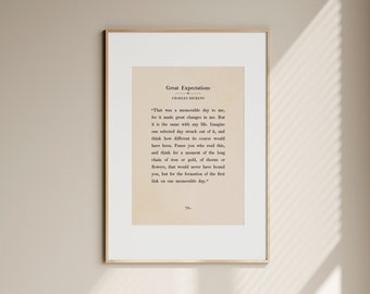 Great Expectations Printable Wall Art, Book Quote Print, Charles Dickens Quote Print, Book Page Print, Vintage Great Expectations
