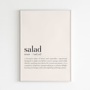 Salad definition print, Salad wall art, definition print, Salad poster, minimalist wall art, printable wall art, digital download