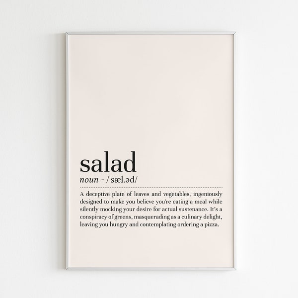 Salad definition print, Salad wall art, definition print, Salad poster, minimalist wall art, printable wall art, digital download