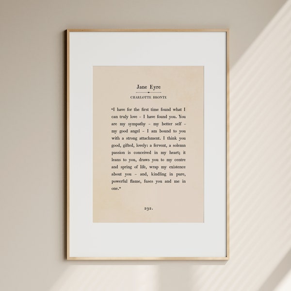 Jane Eyre Printable Wall Art, Book Quote Print, Jane Eyre Quote Print, Book Page Print, Vintage Jane Eyre, Jane Eyre Poster,Charlotte Bronte