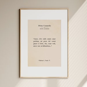 Divina Commedia Printable Wall Art, Book Quote Print, Divina Commedia Quote Print, Book Page Print, Vintage Divina Commedia, Dante Quotes