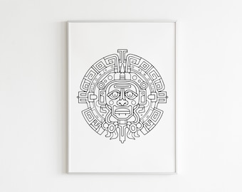 Mayan Glyph One Line Art Print: Minimalist Decor (Digital Download)