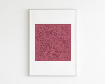 Mayan Glyphs One Line Art Print: Colorful Wall Decor (Digital Download)