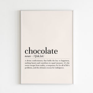 Chocolate definition print, Chocolate wall art, definition print, Chocolate poster, minimalist wall art, printable art, digital download