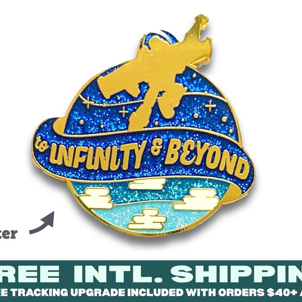 Enamel Pin : Infinity | Fantasy Quote Enamel Lapel Pins shiny glitter space robot beyond 4 light clouds andy galaxy planet gold pin