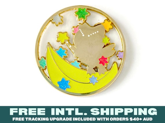 Clear Pin : Celestial Owl Stars | Astrology Star Sign Glitter Enamel | Owl Orb Glass Transparent Zodiacs Rainbow Pride Hard Enamel Star Wand