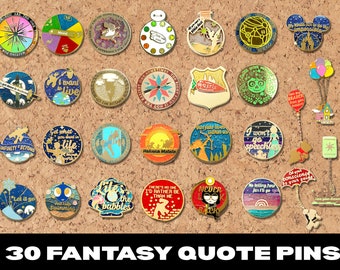 FANTASY QUOTE PINS :  Quote Enamel Lapel Pins shiny glitter gold pin animation silhouette magic enchant couple inspire inspiration glow dark