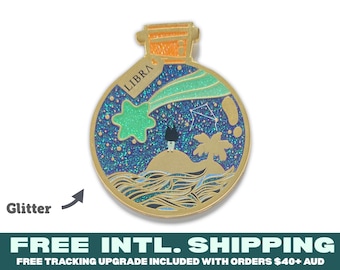 Enamel Pin : Libra Wish In a Bottle | Astrology Star Sign Glitter Enamel