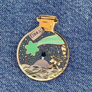 Libra Zodiac Wish Bottle Enamel Pin with Gold Plating and Glitter image 3