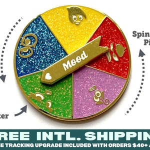 Spinner Pin : 5 Inside Feelings | Fantasy Enamel Lapel Pins shiny glitter gold silhouette emotions mood joy fear sadness disgust fear