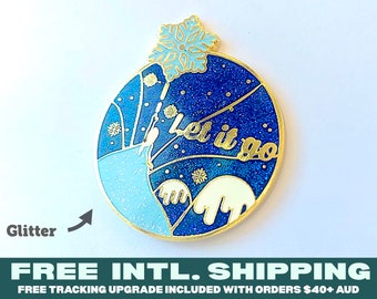 GLITTER ENAMEL PIN Let It Go  | enchanting fantasy quote pins gold enamel lapel princess inspired ice queen inspiring minimal snow